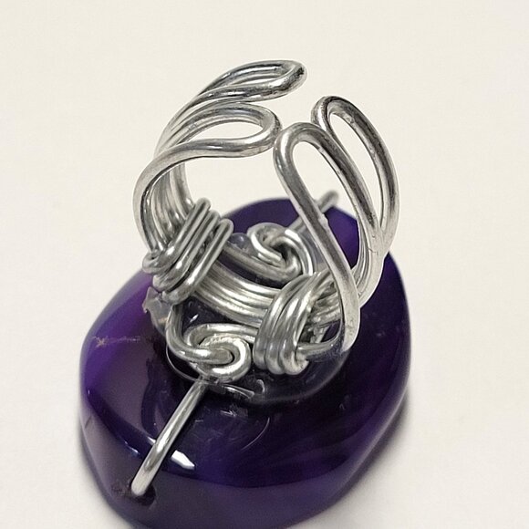 Purple Agate Oval Ring Adjustable Band - Picture 8 of 10